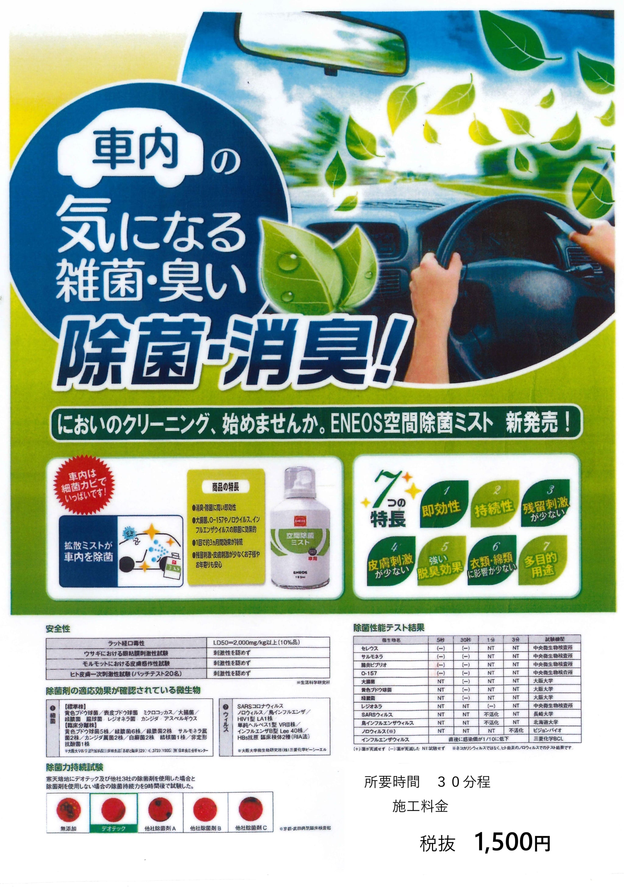車内の気になる雑菌・臭い除菌・消臭!